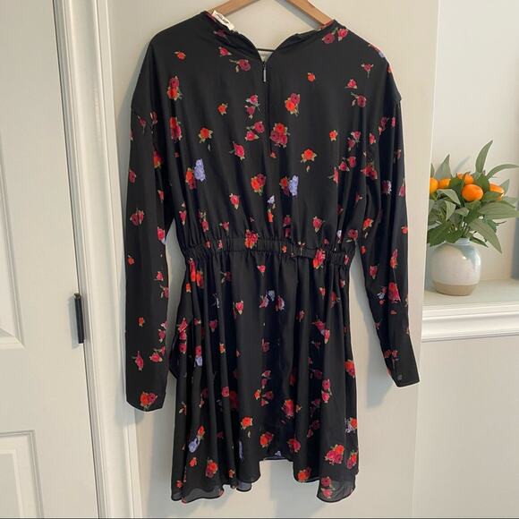 JASON WU Black Rose Floral Long Sleeve Mini Dress 10 - Picture 12 of 15
